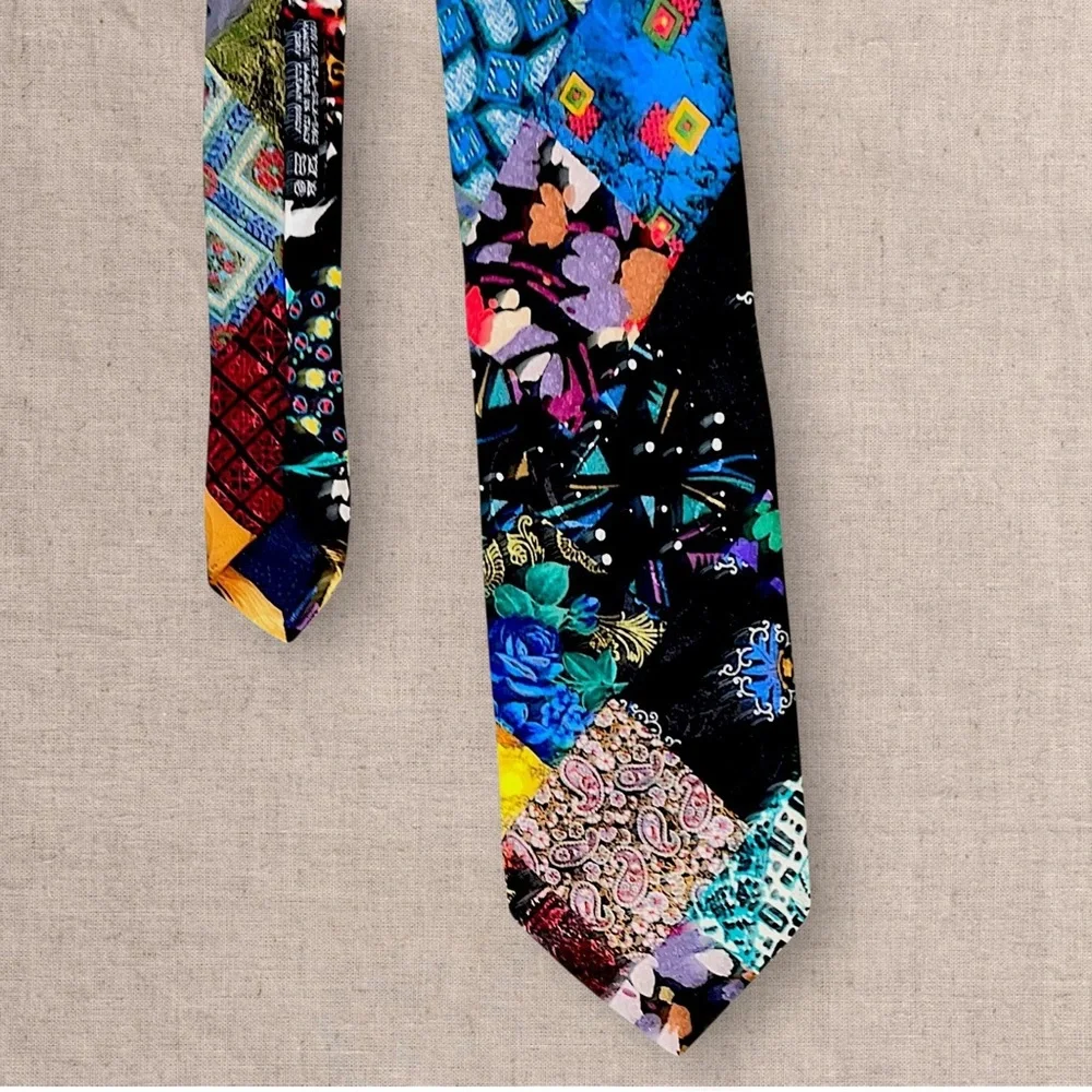 Brioni Silk Patchwork Tie Mens Multicolor Geometric Floral Luxury Designer